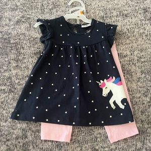 Cute Navy & Pink Stars & Unicorn Two Piece Outfit Size 12M